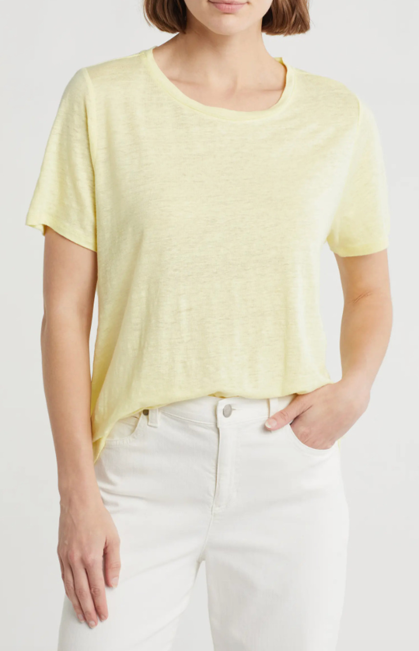Eileen Fisher Crewneck Short Sleeve Organic Linen Tee Shirt Citrus XXS NWT
